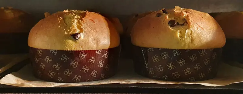 Due panettoni che crescono nel forno